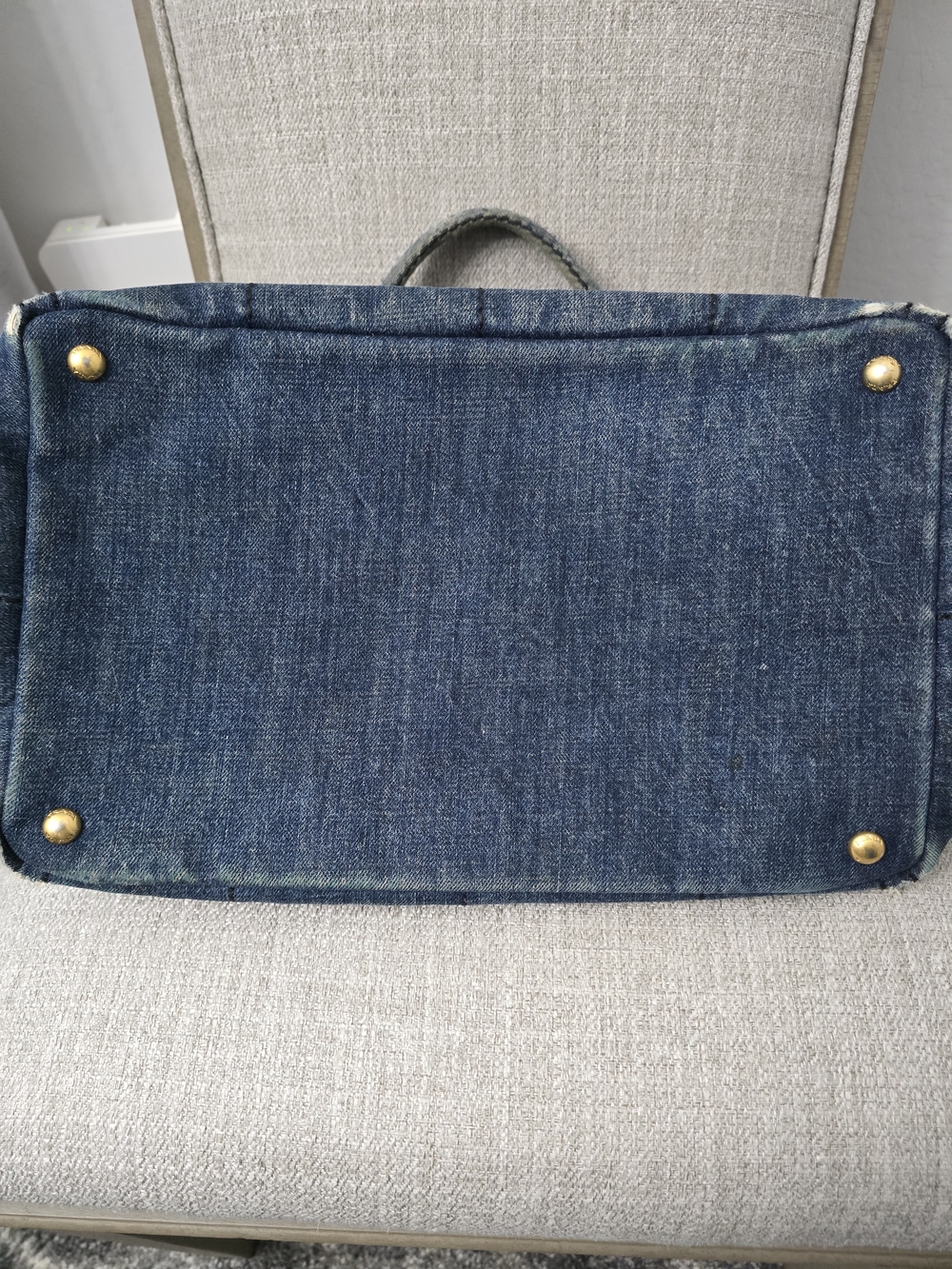 Prada Canapa Denim Tote Bag Blue Canvas Handbag Medium - Picture 9 of 14